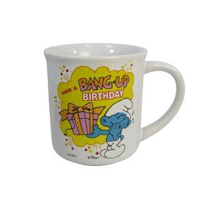 VINTAGE 1982 SMURFS Have a Bang Up Birthday Smurf CERAMIC MUG CUP 50045